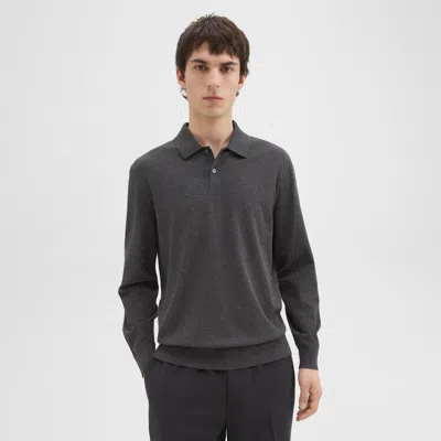 Theory Goris Long-sleeve Polo Shirt In Light Bilen In Pestle Melange