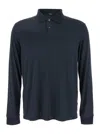 Theory 'goris' Blue Polo Shirt With Classic Collar And Long Sleeves In Black