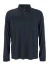 Theory 'goris' Blue Polo Shirt With Classic Collar And Long Sleeves In Black