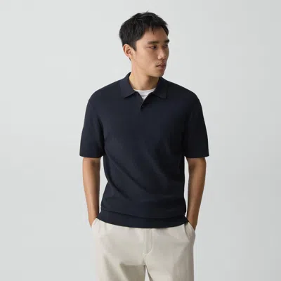 Theory Goris Textured Polo Shirt In Light Bilen In Blue