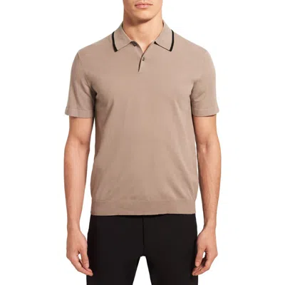 Theory Goris Tipped Solid Polo In Brown