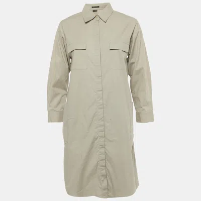 Pre-owned Theory Green Cotton Belted Long Sleeve Utility Shirt Dress S