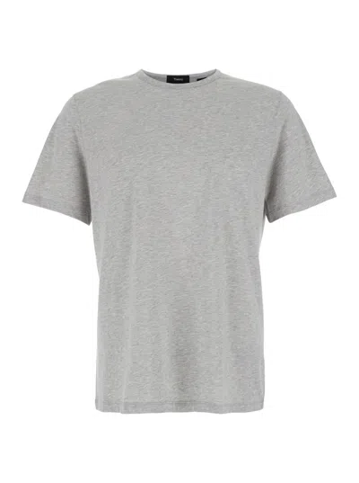 Theory Grey Basic Crewneck T-shirt In Jersey Man