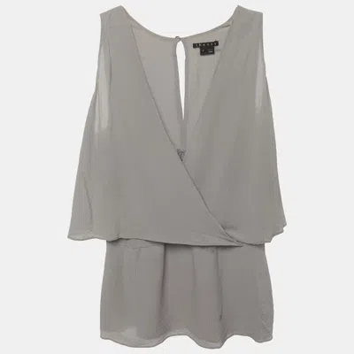 Pre-owned Theory Grey Chiffon Sleeveless Alizay Maden Top S In Gray
