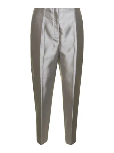 THEORY GREY CIGARETTE PANTS IN SILK WOMAN