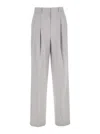 Theory Metallic Pants With High Waist And Front Pences In Tech Fabric Woman In Grey