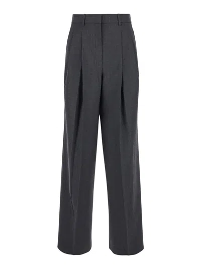 THEORY GREY HIGH-WAIST PANTS WITH PENCES
