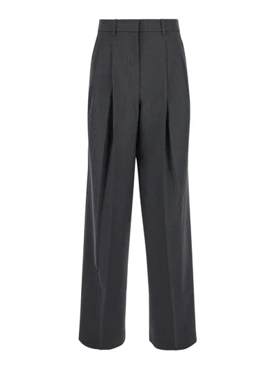 THEORY GREY HIGH-WAIST PANTS WITH PENCES IN STRETCH WOOL WOMAN