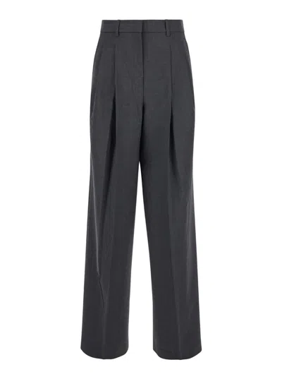 Theory Grey High-waist Pants With Pences In Stretch Wool Woman In Black