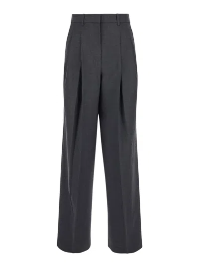 THEORY GREY HIGH-WAIST PANTS WITH PENCES IN STRETCH WOOL WOMAN