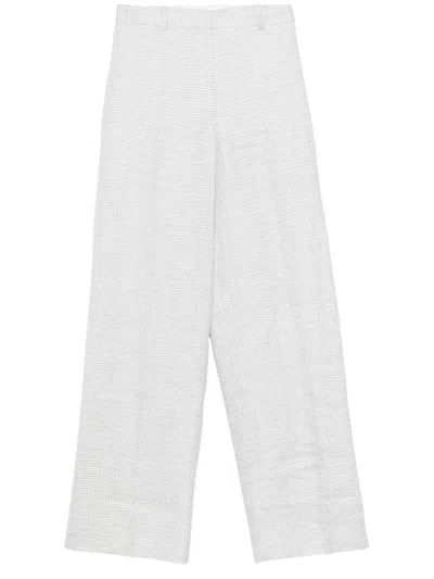 THEORY GREY LINEN BLEND HOUNDSTOOTH TROUSERS