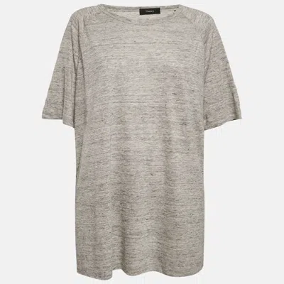 Pre-owned Theory Grey Melange Linen Jersey Loose Fit Top Xxl In Gray