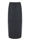 Theory Midi Grey Skirt With Slit In Wool Blend Woman In Grey