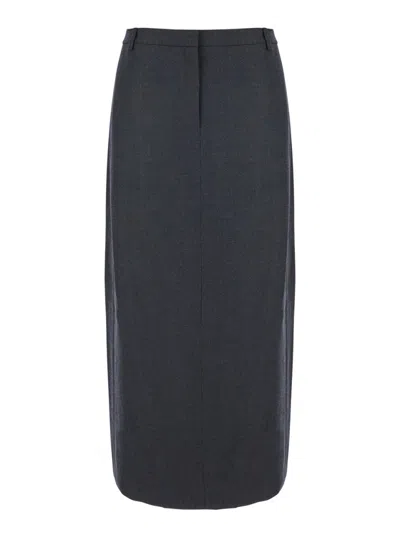 THEORY GREY MIDI SKIRT WITH SLIT