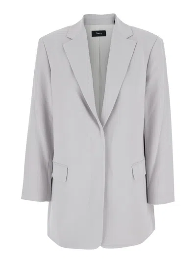 THEORY GREY SINGLE BREASTED JACKET WITH CLASSIC LAPELS