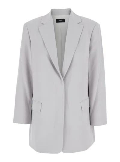 THEORY GREY SINGLE BREASTED JACKET WITH CLASSIC LAPELS IN TECH FABRIC WOMAN