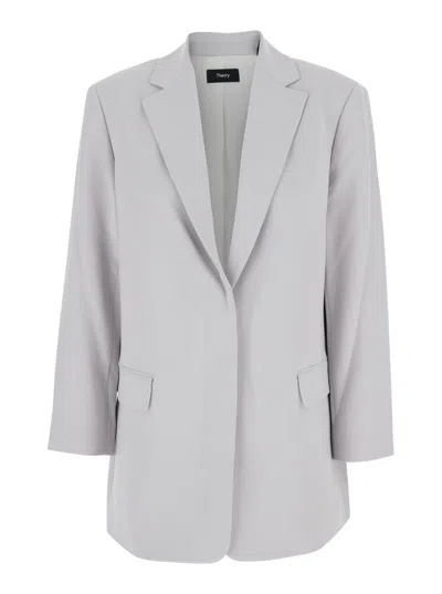 THEORY GREY SINGLE BREASTED JACKET WITH CLASSIC LAPELS IN TECH FABRIC WOMAN