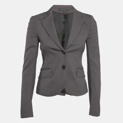 Pre-owned Theory Grey Stripe Patterned Cotton Blend Blazer Xs