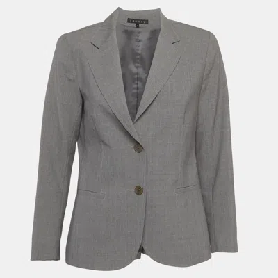 Pre-owned Theory Grey Wool Blend Single Breasted Blazer M
