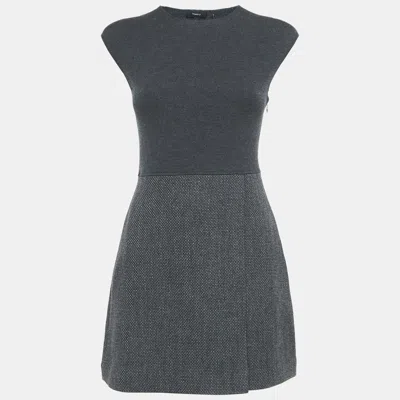 Pre-owned Theory Grey Wool Jersey And Jute Mini Dress Xs