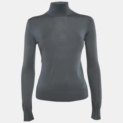 Pre-owned Theory Grey Wool Knit Turtle Neck Sweater Xs