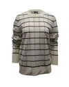 Theory Grid Print Sweater In Eggshell White Wool Blend In Beige