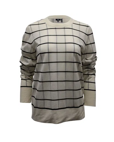 Theory Grid Print Sweater In Eggshell White Wool Blend In Neutral