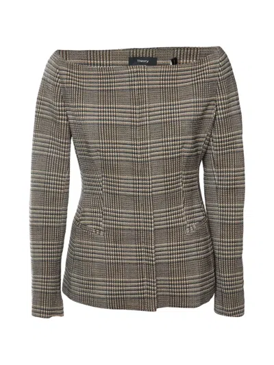 Pre-owned Theory Hadfield Off-the-shoulder Jacket In Brown