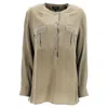 Theory Half-buttoned Long Sleeve Blouse In Olive Silk In Green