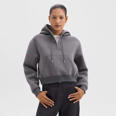 Theory Half-zip Hoodie In Scuba In Charcoal Melange