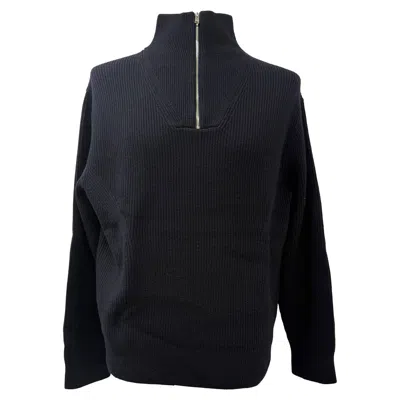 Theory Half-zipped Knitted Sweater In Black Merino Wool