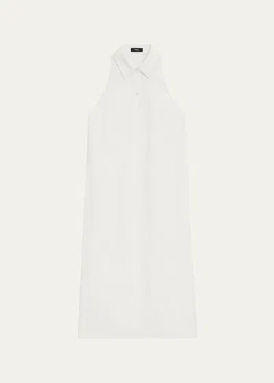 Theory Halter Button-front Sleeveless Collared Midi Dress In Iv