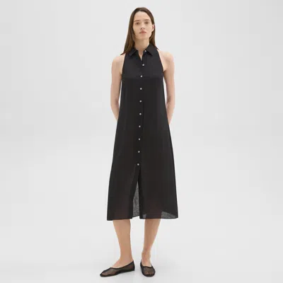 Theory Halter Neck Shirt Dress In Hemp In Black