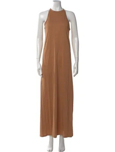 Pre-owned Theory Halterneck Long Dress In Brown