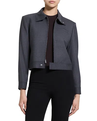 Theory Harrington Cropped Zip Jacket In Gray