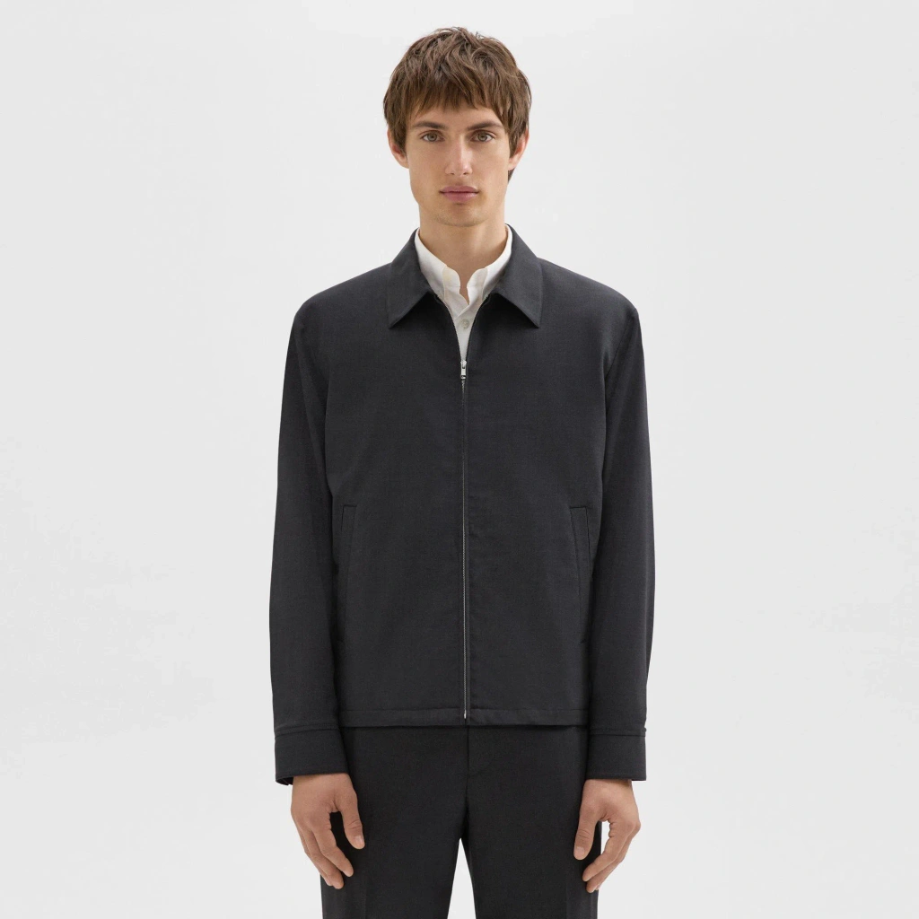 Theory Hazelton Zip Jacket In Stretch Wool In Dark Charcoal | ModeSens