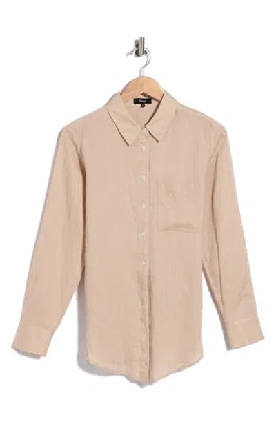 Theory Hekanina Linen Blend Button-up Shirt In Neutral
