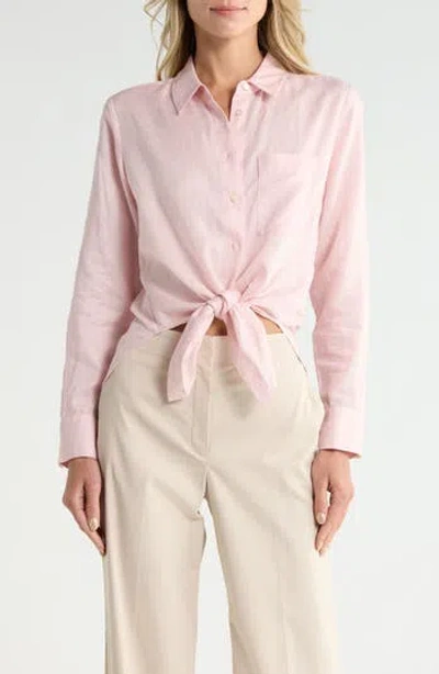 Theory Hekanina Linen Blend Button-up Shirt In Pink