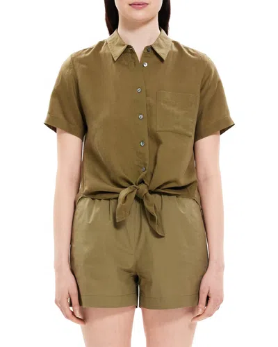 Theory Hekanina Linen-blend Shirt In Green