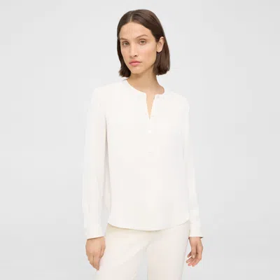 Theory Henley Blouse In Silk Georgette In Ivory