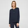 Theory Henley Blouse In Silk Georgette In Nocturne Navy