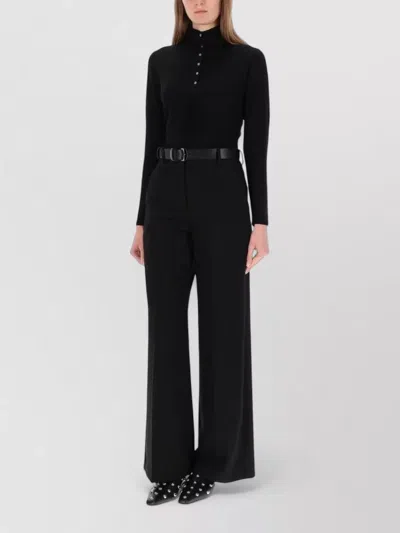 Theory Henley Jersey Top Button Detail High Collar In Black