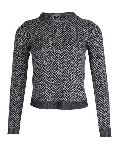 Theory Herringbone Crewneck Sweater In Black Print Wool In Gray