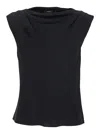 Theory Black Crewneck Top With Ruched Details On The Front In Black