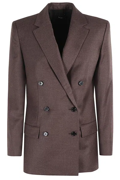 Theory Hickory Double Breasted Blazer In Brown