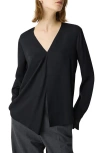Theory Petites Womens Silk Collar Button-down Top In Black