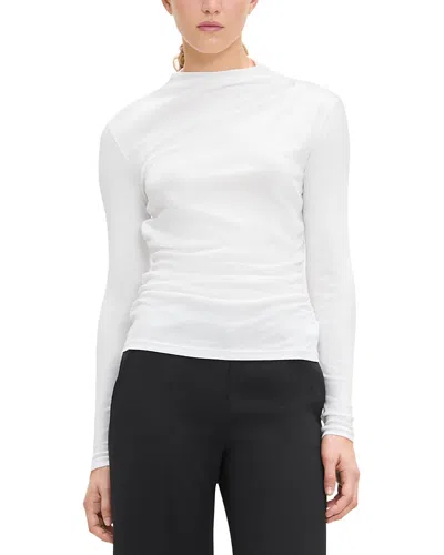 Theory High Neck Gathered Long Sleeve Tee In Purple
