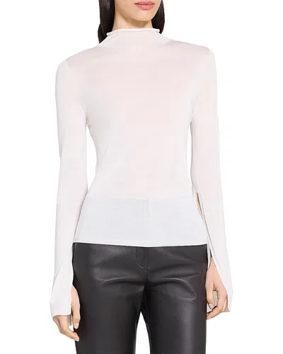 Theory High Neck Slit Sleeve Tee In White