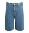 Theory High Waisted Relaxed Long Shorts In Cotton-blend In Blue