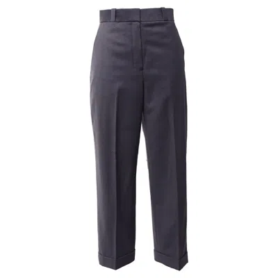 Theory High-rise Straight-leg Cuffed Trousers In Grey Wool In Gray